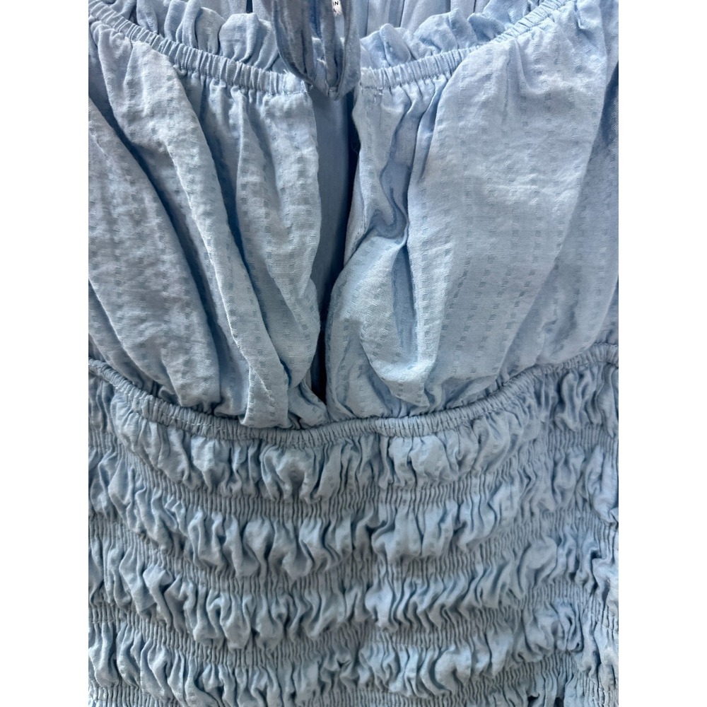LE LIS Light Blue Smocked Puff Sleeve Midi Dress M Milkmaid Cottagecore Coquette - Picture 6 of 16